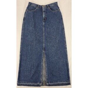 VTG Eddie Bauer Womens Denim Maxi Skirt Long A-Line Blue Jean 90s Y2K Boho Sz 8
